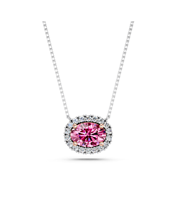 1 7/8 ct. tw. Pink East-West Oval Halo Necklace in 14kt White and Rose Gold