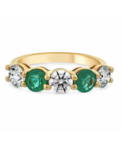5 Stone Round Lab Grown Diamond & Emerald Ring in 14K Yellow Gold