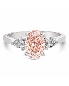 3 Stone Fancy Pink Oval Engagement Ring in 14K White Gold