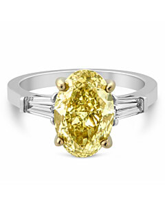 3-Stone Yellow Oval Engagement Ring in 14kt White and Yellow Gold